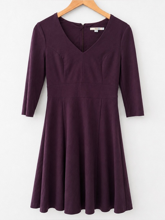 Boden Dresses & Skirts - Boden Clerkenwell Burgundy Fit Flare Dress 8R Long Sleeve V Neck Dark Academia
